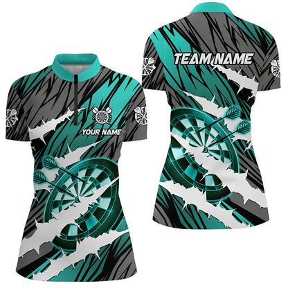 Custom Turquoise Darts Board Funny Crack Darts Women Polo & Quarter-Zip Shirts, Darts Team Jerseys TDM1728