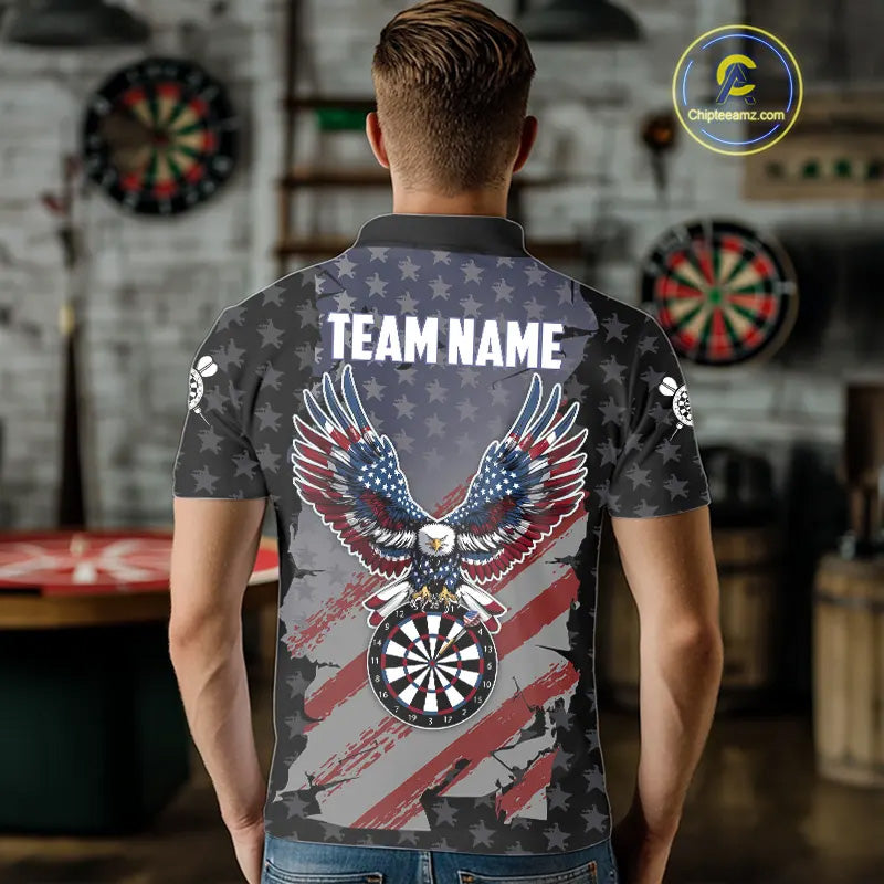 Personalized American Flag Eagle Darts Shirt For Men Custom Patriotic Darts Team Jersey Team  TDM5149