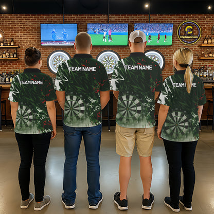 Green Geometric Darts Shirt With Pocket Option Custom Men's Darts Jersey TDM5361