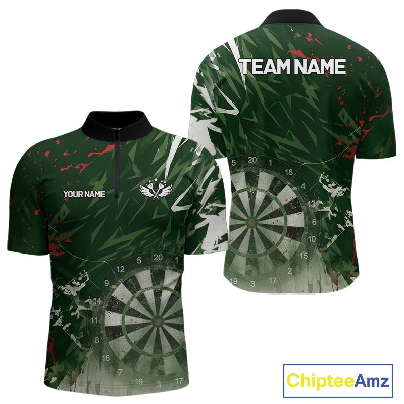 Green Geometric Darts Shirt With Pocket Option Custom Men's Darts Jersey TDM5361