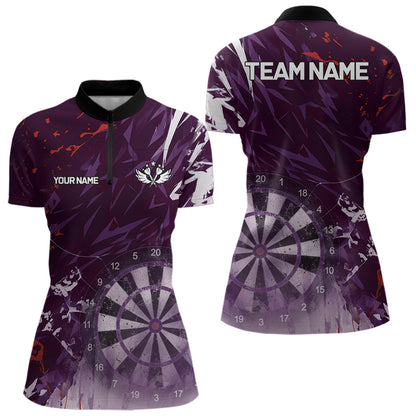 Purple Geometric Darts Shirt With Pocket Option Custom Women's Darts Jersey TDM5362