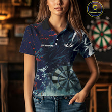 Load image into Gallery viewer, Blue Geometric Darts Shirt With Pocket Option Custom Women's Darts Jersey TDM5363
