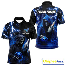 Load image into Gallery viewer, Blue Grim Reaper Bowling Shirt For Men Custom Lightning Team League Bowling Jersey Polo &amp; 1/4 Zip TDM5854
