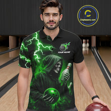 Load image into Gallery viewer, Green Grim Reaper Bowling Shirt For Men Custom Lightning Team League Bowling Jersey Polo, 1/4 Zip TDM5855