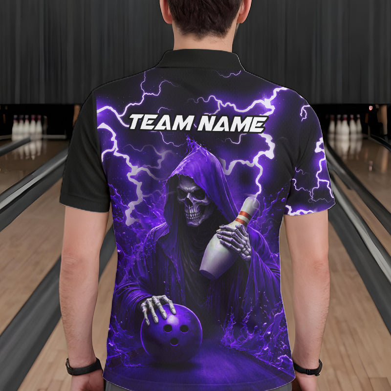 Purple Grim Reaper Bowling Shirt For Men Custom Lightning Team League Bowling Jersey Polo, 1/4 Zip TDM5856