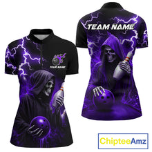 Load image into Gallery viewer, Purple Grim Reaper Bowling Shirt For Women Custom Lightning Team League Bowling Jersey Polo, 1/4 Zip TDM5856