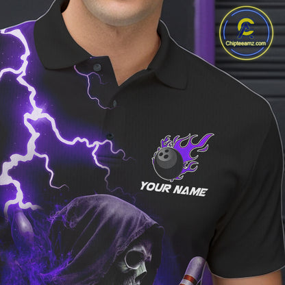 Purple Grim Reaper Bowling Shirt For Men Custom Lightning Bowling Jersey Team Polo & 1/4 Zip TDM5857