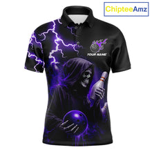 Load image into Gallery viewer, Purple Grim Reaper Bowling Shirt For Men Custom Lightning Bowling Jersey Team Polo &amp; 1/4 Zip TDM5857