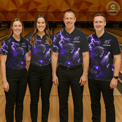Purple Grim Reaper Bowling Shirt For Men Custom Lightning Bowling Jersey Team Polo & 1/4 Zip TDM5857