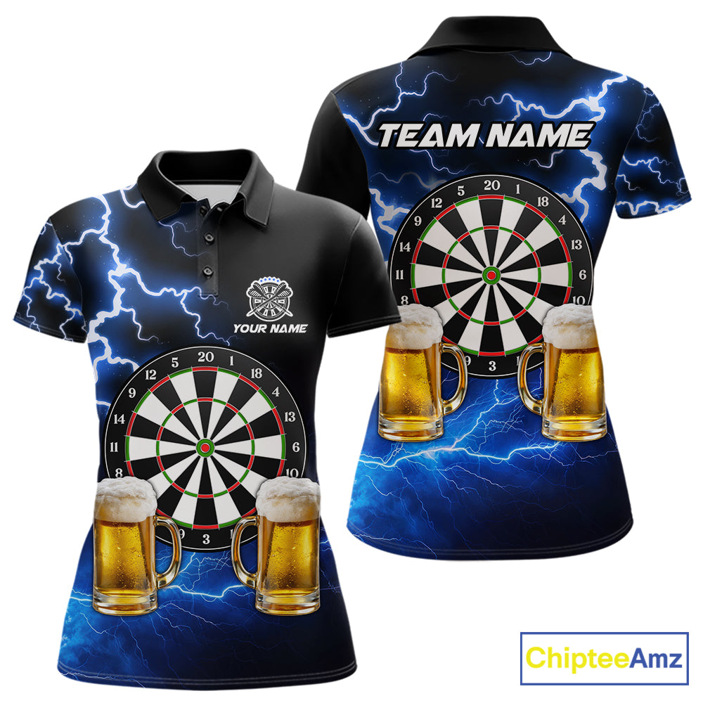 Blue Funny Beer Darts Shirt For Women Custom Lightning Darts Jersey Team Polo & 1/4 Zip TDM5858