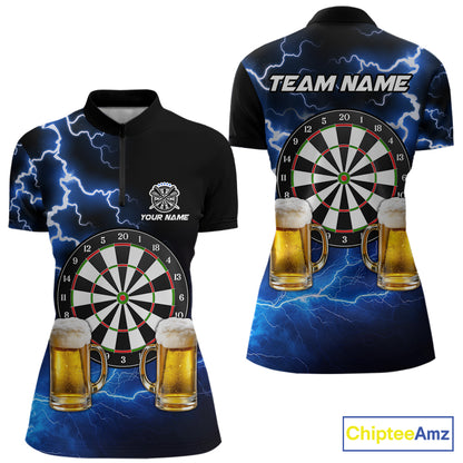 Blue Funny Beer Darts Shirt For Women Custom Lightning Darts Jersey Team Polo & 1/4 Zip TDM5858