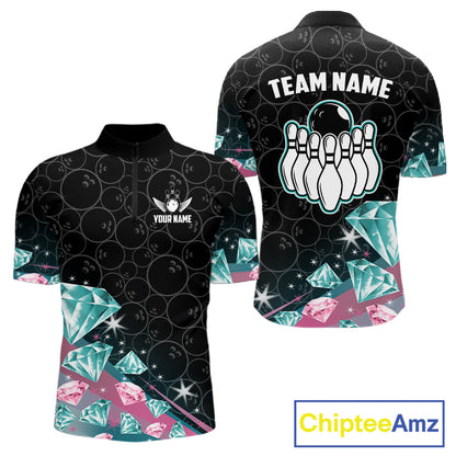 Funny Pink And Turquoise Diamonds Bowling Shirt For Men Custom Bowling Team Jersey TDM5860