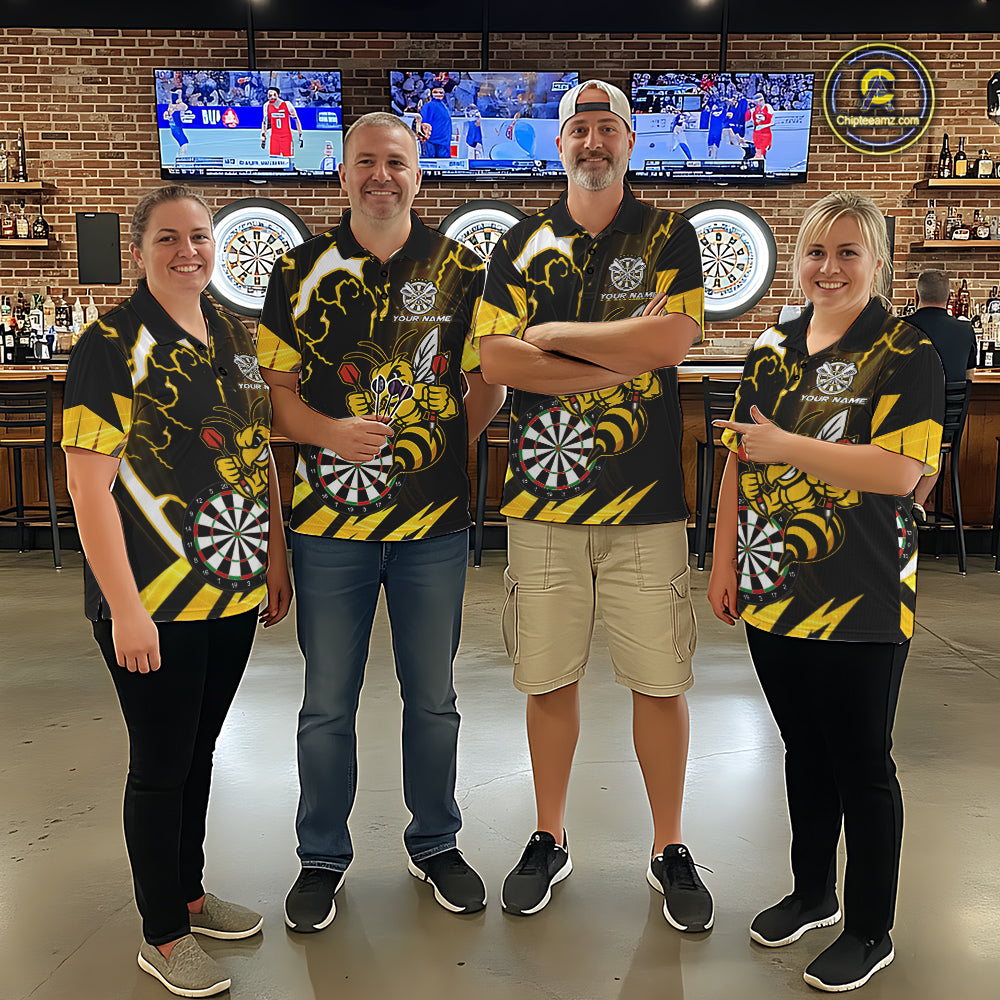 Yellow Black Funny Bee Thunder Lightning Darts Shirt For Men Custom Dart Team Jersey Polo, 1/4 Zip TDM6015