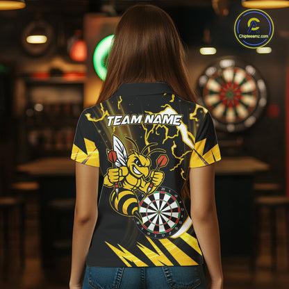 Yellow Black Funny Bee Thunder Lightning Darts Shirt For Women Custom Dart Team Jersey Polo, 1/4 Zip TDM6015