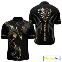 Load image into Gallery viewer, Black And Gold Dartboard Crown Dart Shirts For Men Custom Dart Jersey Team Polo &amp; Quarter Zip TDM3835