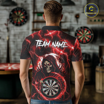 Red Grim Reaper Skull Thunder Lightning Darts Shirt For Men Custom Darts Jersey Team Polo & 1/4 Zip TDM6467