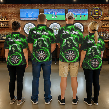 Green Grim Reaper Skull Thunder Lightning Darts Shirt For Women Custom Darts Jersey Polo & 1/4 Zip TDM6469