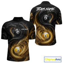 Load image into Gallery viewer, 8 ball 9 ball cobra snake and dragon pool billiard quarter zip shirt for men built for tournaments and competitive league play.