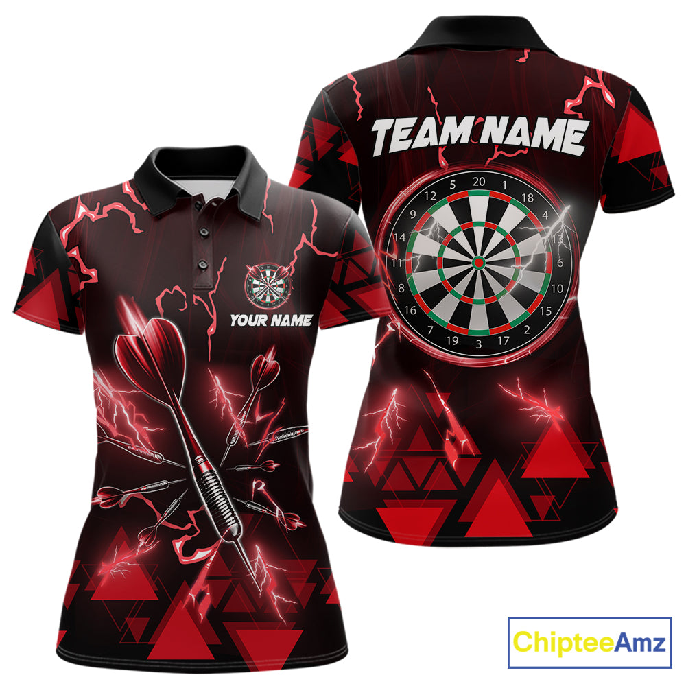 Red Darts Arrow Thunder Lightning Dart Shirts For Women Custom Dart Team Jerseys Polo & 1/4 Zip TDM5864
