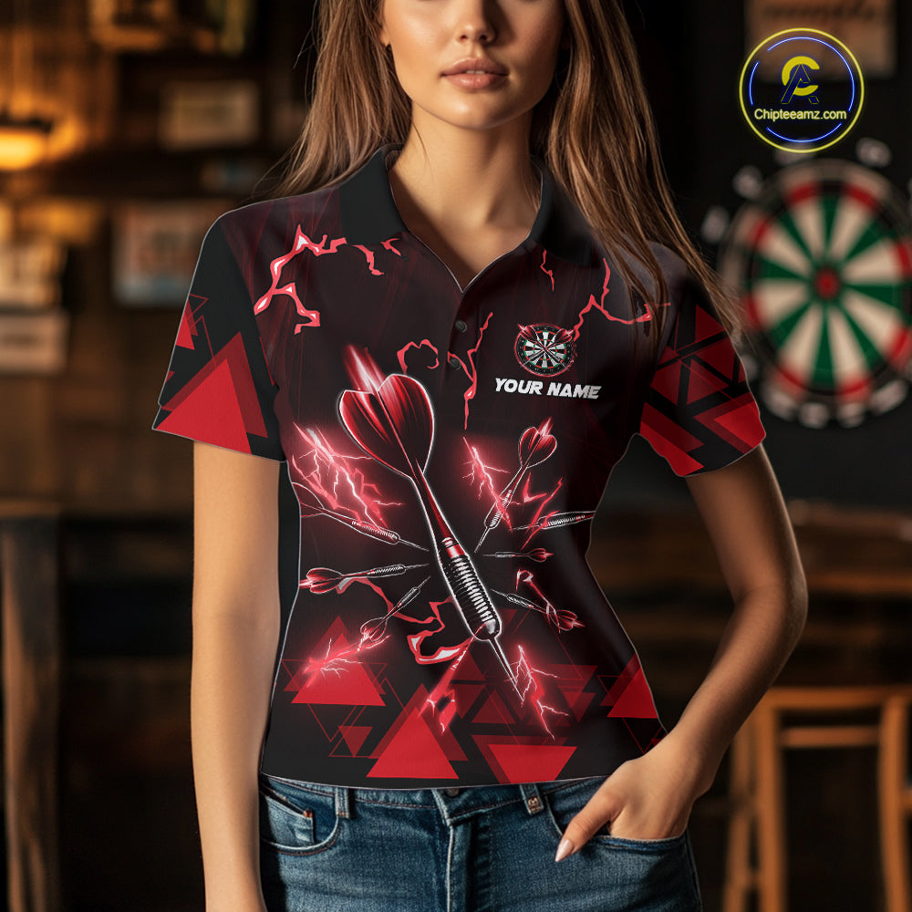 Red Darts Arrow Thunder Lightning Dart Shirts For Women Custom Dart Team Jerseys Polo & 1/4 Zip TDM5864