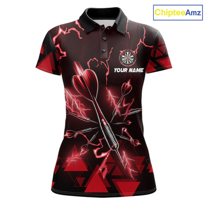 Red Darts Arrow Thunder Lightning Dart Shirts For Women Custom Dart Team Jerseys Polo & 1/4 Zip TDM5864