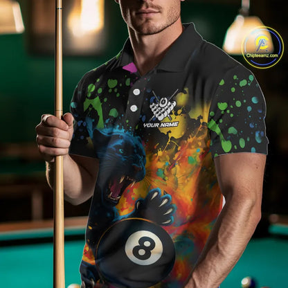 Personalized Colorful Splash Panther Billiard Shirt For Men Custom Funny 8 Ball Pool Team Jersey TDM5380