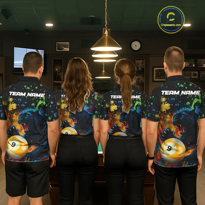 Colorful Splash Panther 8 Ball & 9 Ball Billiard Shirt For Women Custom Funny Pool Team Jersey TDM5381