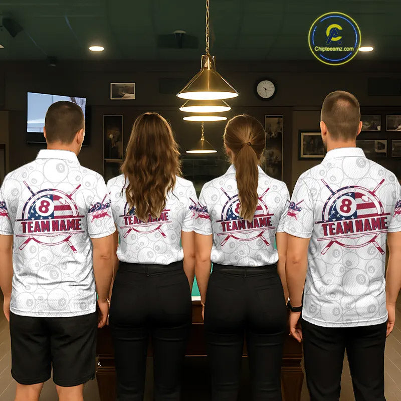 American Flag 8 Ball Billiard Jersey For Women Custom Patriotic Billiard Shirt Team Polo & 1/4 Zip TDM5383