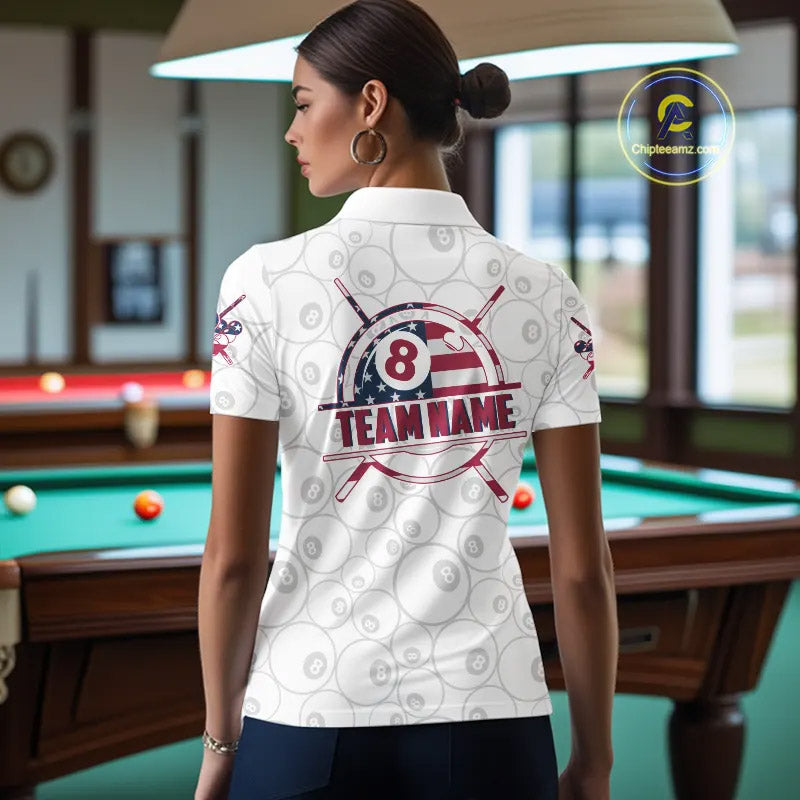 American Flag 8 Ball Billiard Jersey For Women Custom Patriotic Billiard Shirt Team Polo & 1/4 Zip TDM5383