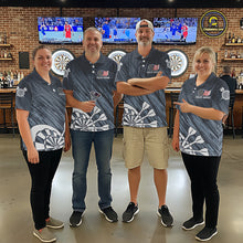 Load image into Gallery viewer, American Flag Grey Grunge Darts Shirt For Women Custom Patriotic Darts Jersey Team Polo &amp; 1/4 Zip TDM5385