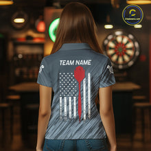 Load image into Gallery viewer, American Flag Grey Grunge Darts Shirt For Women Custom Patriotic Darts Jersey Team Polo &amp; 1/4 Zip TDM5385
