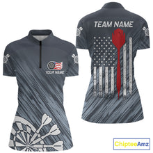 Load image into Gallery viewer, American Flag Grey Grunge Darts Shirt For Women Custom Patriotic Darts Jersey Team Polo &amp; 1/4 Zip TDM5385