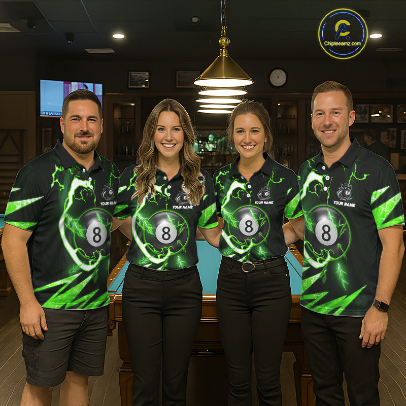 Personalized Green 8 Ball Pool Billiard Shirts For Women Custom Thunder Lightning Pool Jerseys TDM5877