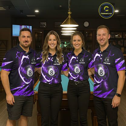 Personalized Purple 8 Ball Pool Billiard Shirts For Men Custom Thunder Lightning Pool Jerseys TDM5878