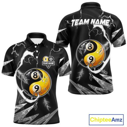 Personalized White Black 8 Ball 9 Ball Yin-Yang Billiard Shirt For Men, Lightning Pool Team Jersey TDM5879