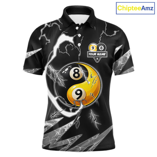 Personalized White Black 8 Ball 9 Ball Yin-Yang Billiard Shirt For Men, Lightning Pool Team Jersey TDM5879