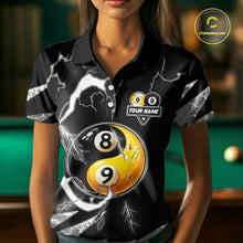 Load image into Gallery viewer, Personalized White Black 8 Ball 9 Ball Yin-Yang Billiard Shirt For Women, Lightning Pool Team Jersey TDM5879