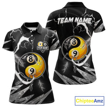 Load image into Gallery viewer, Personalized White Black 8 Ball 9 Ball Yin-Yang Billiard Shirt For Women, Lightning Pool Team Jersey TDM5879