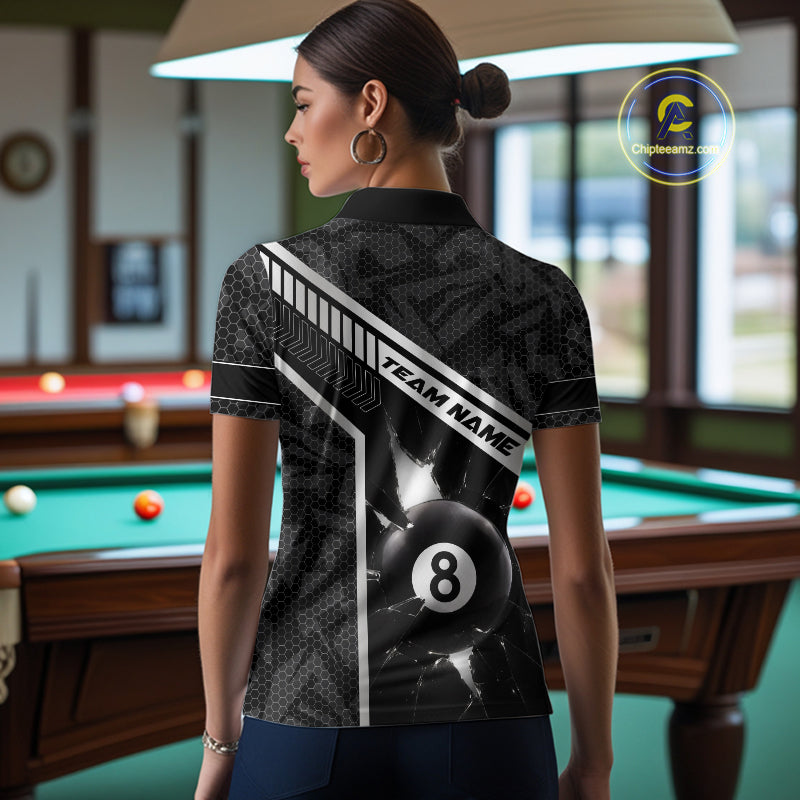 Black And White 8 Ball Break Glass Billiard Shirt For Women Custom Pool Team Jersey Polo & 1/4 Zip TDM6252