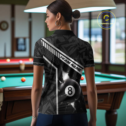 Black And White 8 Ball Break Glass Billiard Shirt For Women Custom Pool Team Jersey Polo & 1/4 Zip TDM6252