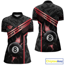 Load image into Gallery viewer, Black And Red 8 Ball Break Glass Billiard Shirt For Women Custom Pool Team Jersey Polo &amp; 1/4 Zip TDM6253