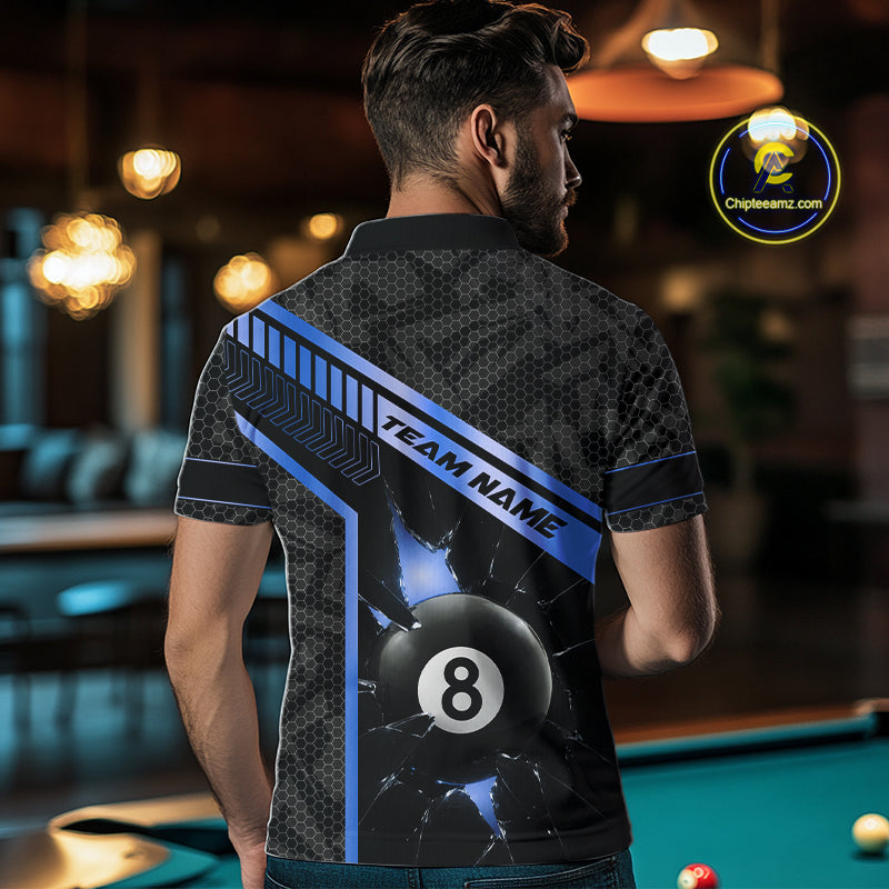 Black And Blue 8 Ball Break Glass Billiard Shirt For Men Custom Pool Team Jersey Polo & 1/4 Zip TDM6254
