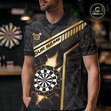 Load image into Gallery viewer, Black And Gold Break Glass Darts Shirt For Men Custom Darts Jersey Team Polo &amp; Quarter Zip Shirt TDM6255