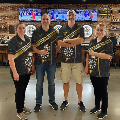 Black And Gold Break Glass Darts Shirt For Men Custom Darts Jersey Team Polo & Quarter Zip Shirt TDM6255