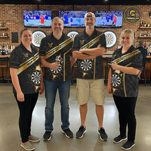 Load image into Gallery viewer, Black And Gold Break Glass Darts Shirt For Men Custom Darts Jersey Team Polo &amp; Quarter Zip Shirt TDM6255