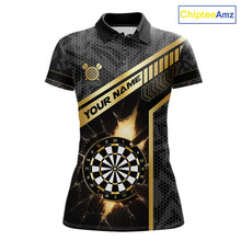 Load image into Gallery viewer, Black And Gold Break Glass Darts Shirt For Women Custom Darts Jersey Team Polo &amp; Quarter Zip Shirt TDM6255
