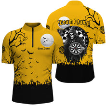 Load image into Gallery viewer, Personalized Halloween Darts Shirts For Men, Funny Grim Reaper Orange Black Darts Jerseys TDM2453