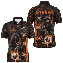Load image into Gallery viewer, Orange Grim Reaper Lightning US Flag Billiard Shirts For Men,  Halloween Billiard Jerseys TDM2676