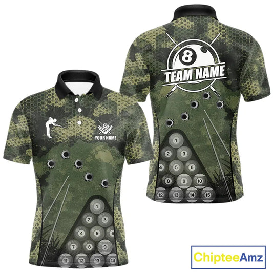 Green Camo 8 Ball Billiard Shirt For Men Custom Pool Team Shirt, Billiard Jersey Polo & 1/4 Zip TDM5655