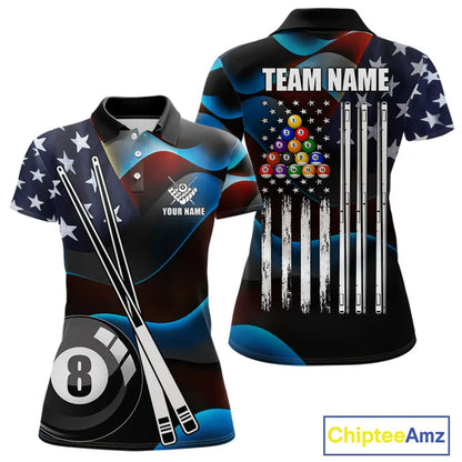 Glowing American Flag 8 Ball Pool Billiard Shirt For Women Custom Patriotic Billiard Team Jersey TDM5658